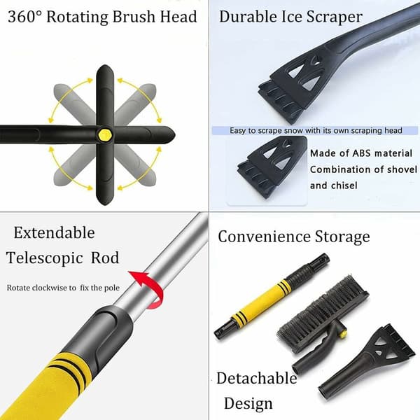 Snow Scraper, Car Scraper for Windshield, Extendable Detachable Car Snow Brush with 360 Degree Rotating Head for Car SUV Truck