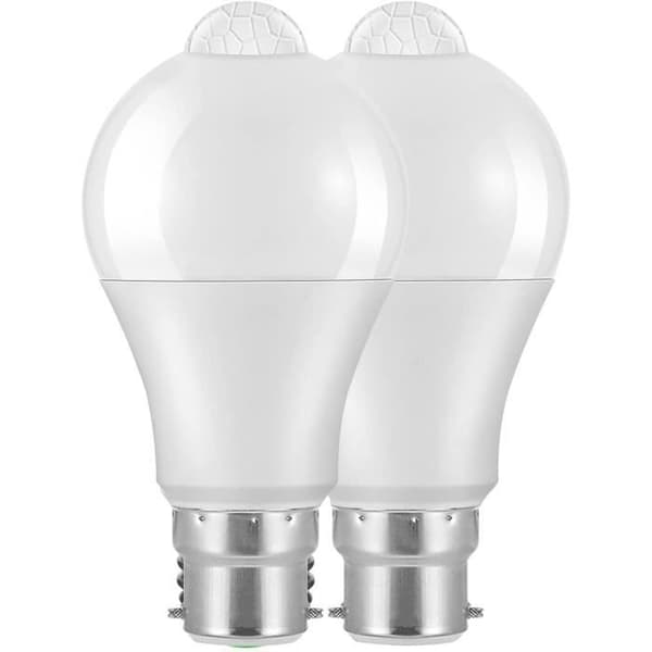 (Kallvit) B22 LED-lampa - 2-pack - Rörelsesensor - 12W - 1020 lm - Kallvit 6000K