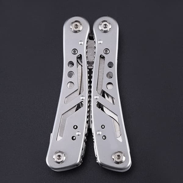 Multifunksjonell tang Rustfritt stål camping sammenleggbar tang minikombinasjon-10,5*5,2cm, grå, 1 stk