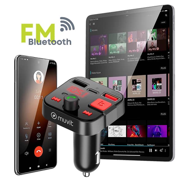 Bluetooth FM-sender billader med USB og USB-C-port, svart