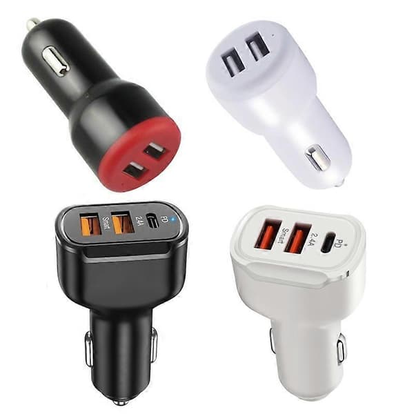 PD+2.4A Dubbel USB Billaddare, Stil: 3 Portar (Vit)