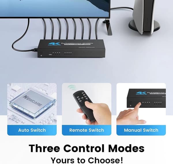HDMI Switch 7x1 with 4K@60Hz and IR Remote Control, for PS5 PS4 Xbox DVD Player