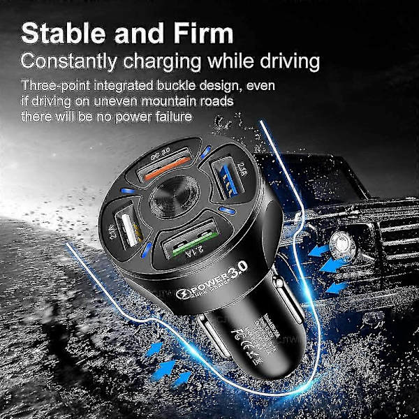 USB-billader, 4-i-1, 7A 35W USB med LED-lys, 12-32V
