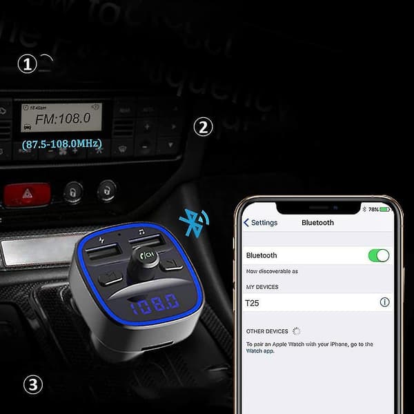 Bluetooth FM-sändare med dubbla USB-portar billaddare