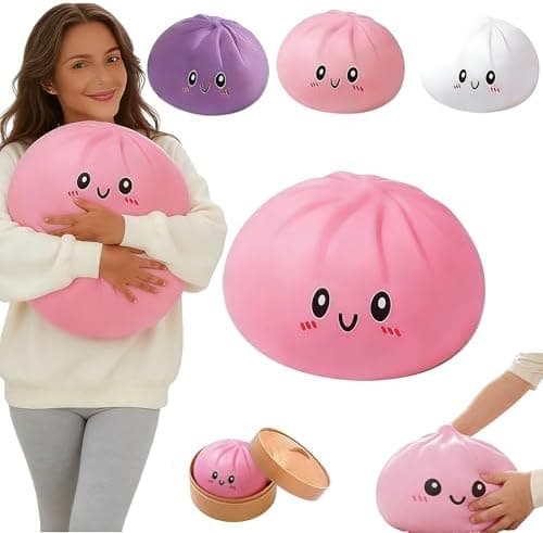 Kæmpe Dumpling Sød Squishy Stressbold, Jumbo Blød Langsomt Stigende Dumpling Stressbold, Stor Dumpling Sød Squishy, Stresslindring Skrivebord til Kontor Pink L: 25cm/10 Inch