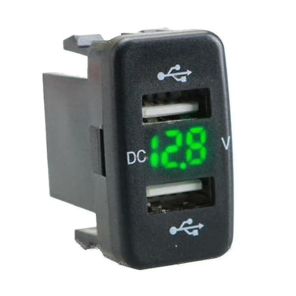 Billaddare Uttag Dubbel Usb Port Laddning Volt Display Adapter Passar För Grön