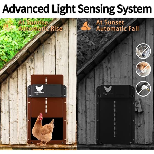 Automatisk hønselem, IPX4 vandtæt – Lyssensor – Automatisk åbning/lukning – Holdbare ABS-materialer
