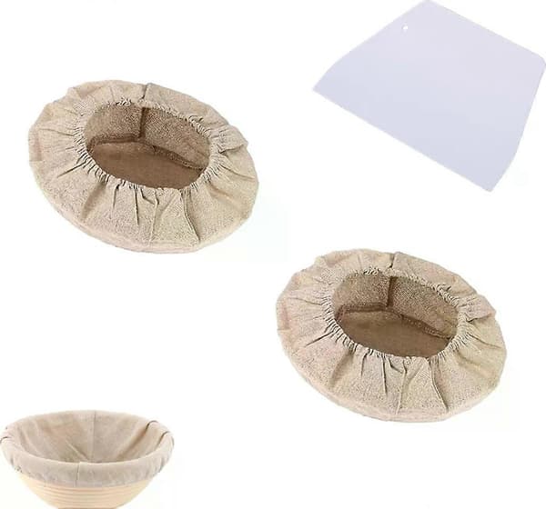 2x Baker's Linen - 25 cm Linen Towel for Bread Baking with Dough Scraper, - Baker's Linen for Proofing Baskets - Dough Cloth - Bread Basket Liner