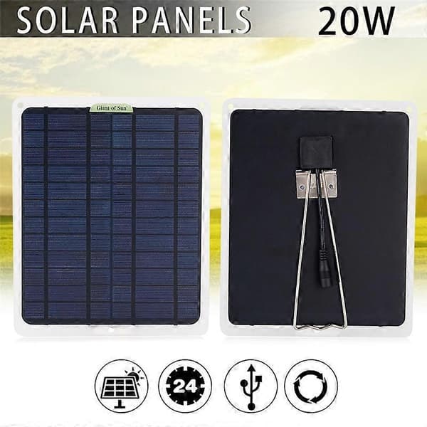 20W Solpanel 12V 10A Batterikontroller Billaddare