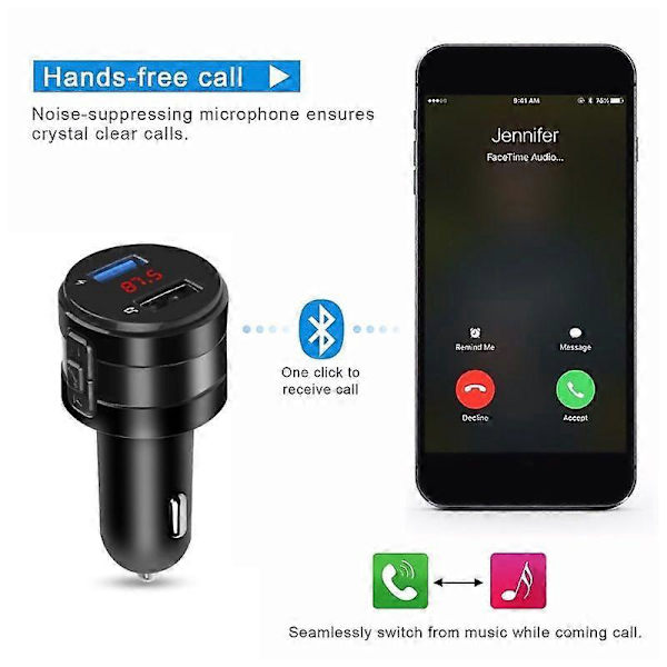 Håndsfritt Bluetooth 4.2 FM-sender Modulator Billader 3.1A Dobbel USB