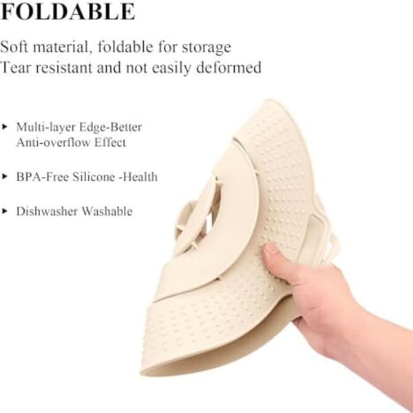 Sæt med 2 silikone stænklåg til gryder og pander med en diameter på 15 til 25 cm. Til beskyttelse mod overkog (beige)