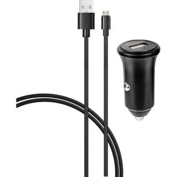 USB A billaddare 2.4A FastCharge USB A/micro USB-kabel, Svart