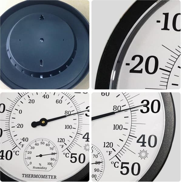 Stort 2-i-1 indendørs/udendørs termometer - Analogt - 25,4 cm - Med hygrometer