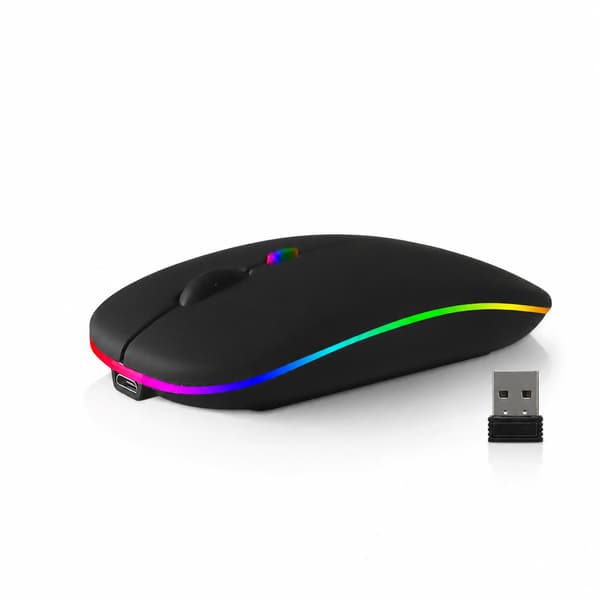 Trådløs mus - 2,4G + Bluetooth, dobbelt tilstand, belyst sort