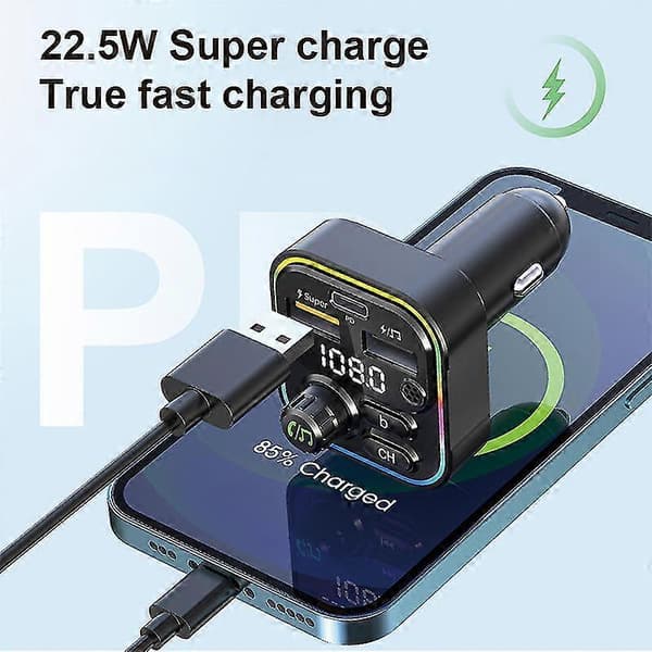Billader Hurtiglading 3.0 Pd Hurtiglading Usb Billader U Disk Mp3-spiller Bluetooth 5.0 Fm-senderadapter