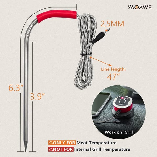 2-pakning iGrill kjøtttermometererstatning for Weber gass- og SmokeFire pelletgriller, 2,5 mm plugg temperaturprobe tilbehør med 2 probegrillklemmer