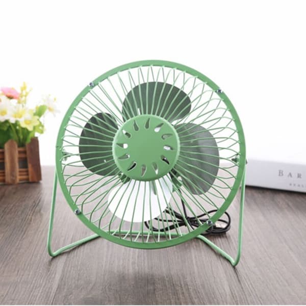 4-tommer USB-bordventilator. Mini grøn metalventilator. Personlig ventilator til frisk luft og cirkulation.