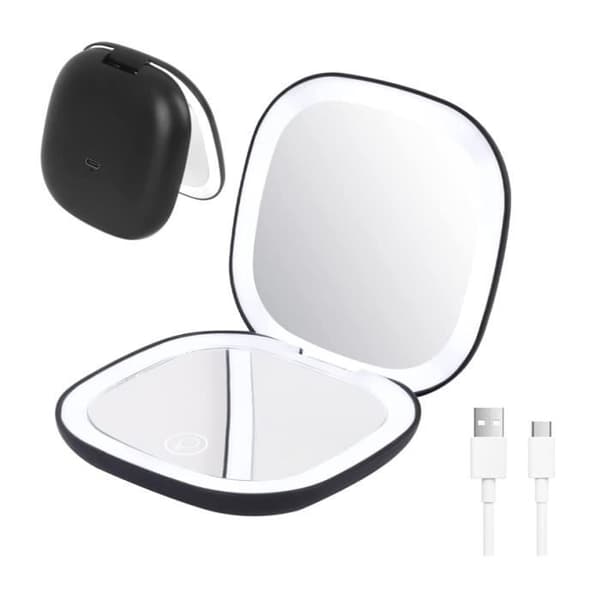 LED-makeup spejl - 10x forstørrelse - Genopladeligt - Sort