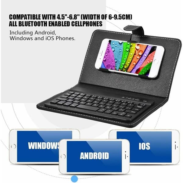 Universal Wireless Bluetooth Keyboard, Flip Case with Holder, for iOS/Android Mobile Phones, Black