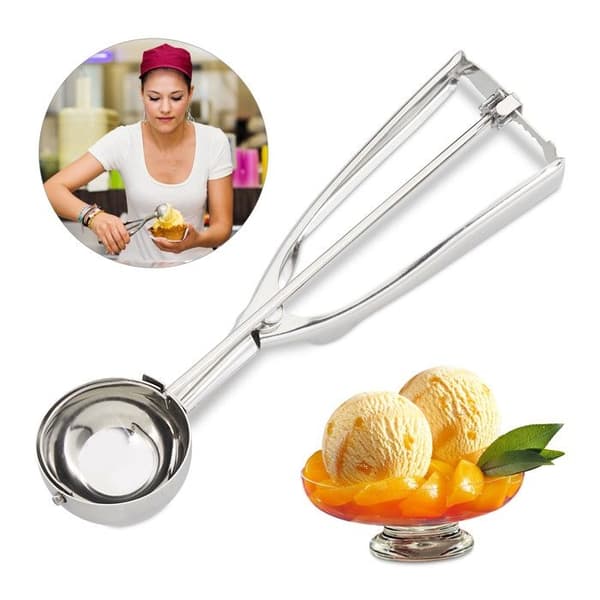 (Sølv) Relaxdays isskje i rustfritt stål, sorbet- og fruktskje, spak, 53 mm diameter, is, sølv