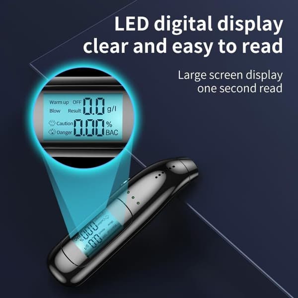 Elektronisk Alkometer. Professionel Certificeret USB Alkoholtester. Genopladelig. LCD-skærm. Halvledersensor