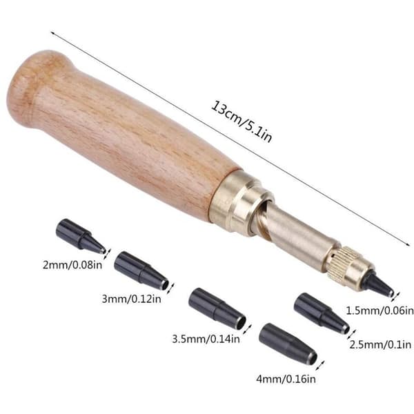 Lærsømstanse. Automatisk beltestanse med 1,5/2/2,5/3/3,5/4 mm stansebits