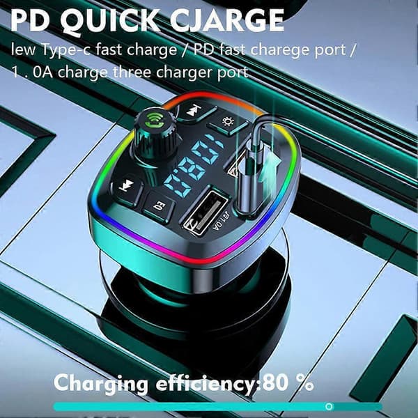 Billader FM-sender Bluetooth 5.0 Håndsfritt Ekte 3.1A Dobbel USB-port PD