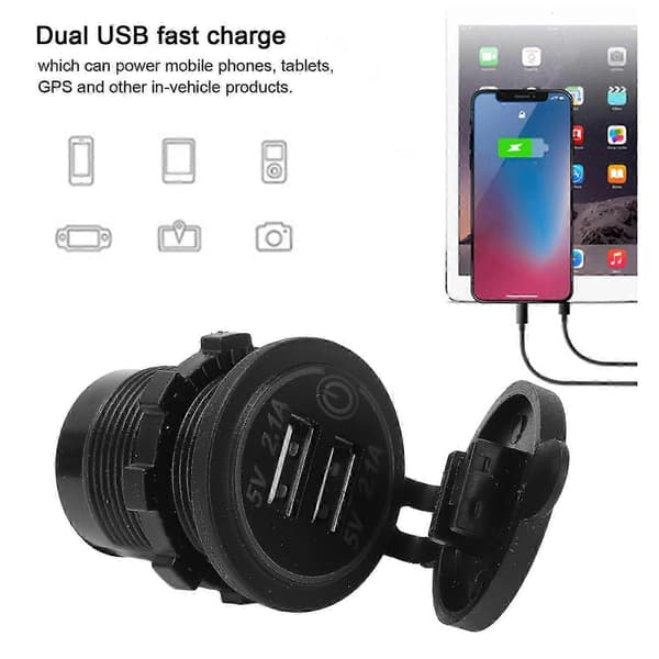 2.1A USB Billaddare Touch Switch Dubbla Portar Snabb Laddningsadapter för Fordon