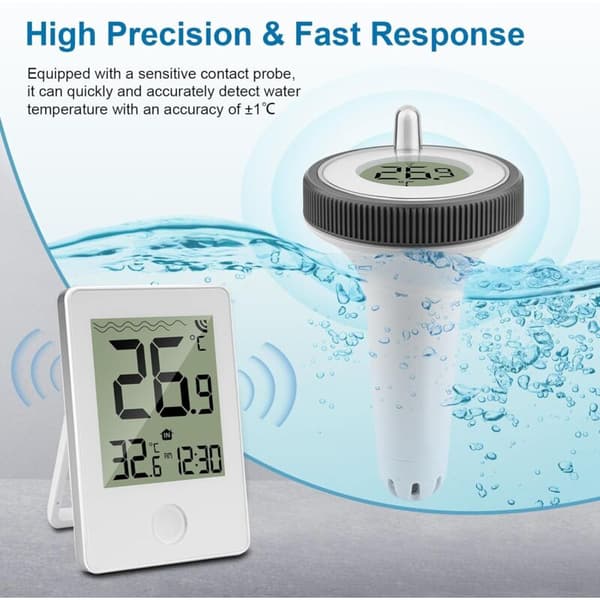 Trådløst pooltermometer. Trådløst flydende digitalt pooltermometer. IP67 vandtæt. Indendørs/udendørs termometer