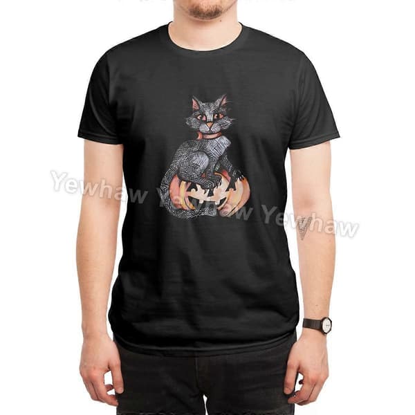 Halloween Jack O Lantern Sort Kat T-shirt Jack-o'-Lantern Græskar Håndtegnet Illustration