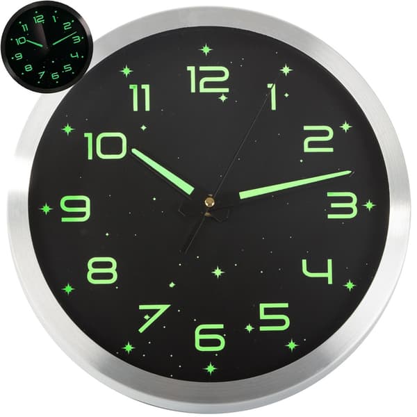 Selvlysende veggklokke 25 cm - Fluorescerende stjernedekor