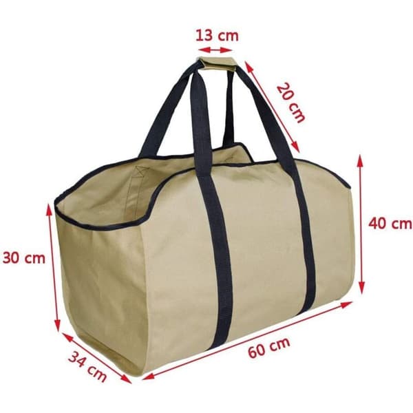 Førsteklasses vedpose. Laget av polyester. Bærbar vedkurv. Sammenleggbar peispose. Vanntett peispose (khaki).