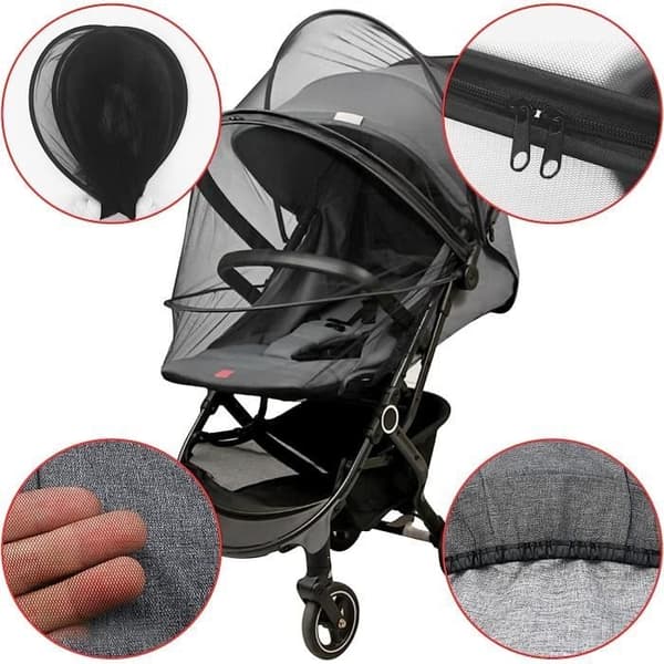 Universal Mosquito Net for Stroller with Zipper, Mosquito and Wasp Protection, Fine and Resistant Mesh, Washable
