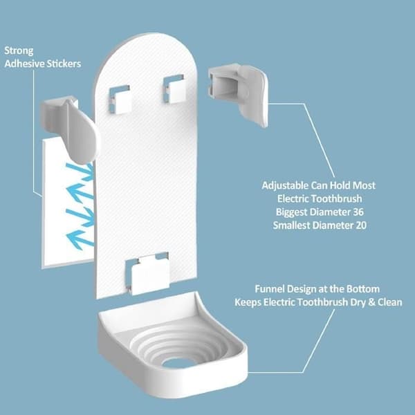 (White) Electric Toothbrush Holder, Multifunctional Self-Adhesive Wall Mounted Toothpaste Organizer, 2-Pack