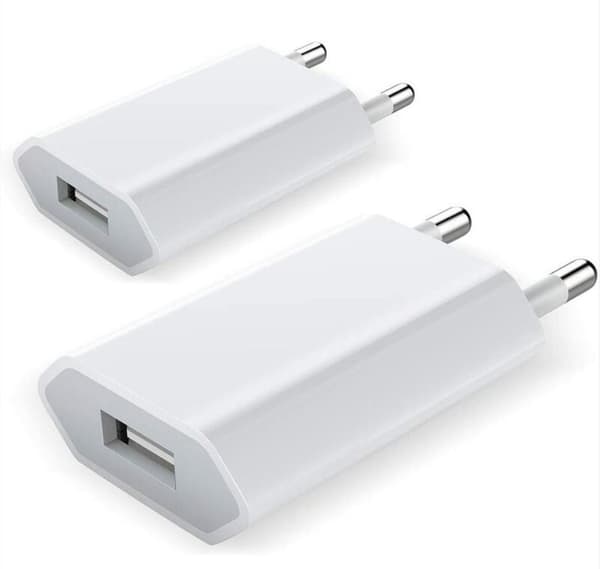 Apple Android mobiltelefon ladehode 5v1a enkeltport flat USB-lader - hvit, 2 stk