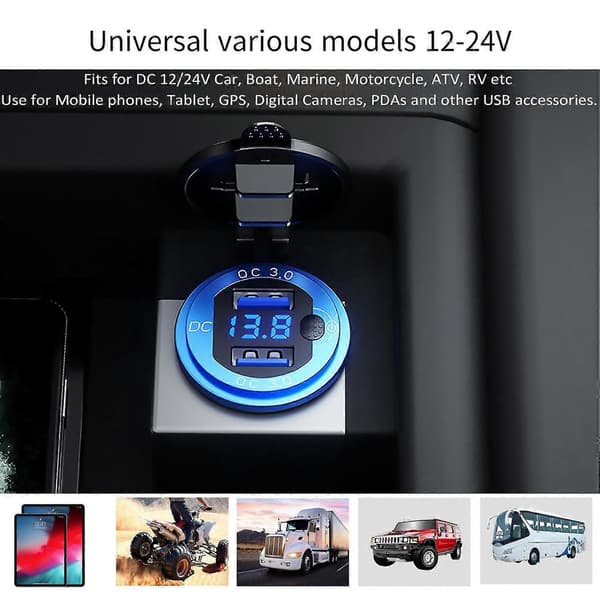 30W QC 3.0 Full Metal USB Billader Hurtiglading - Blå (1 sett)