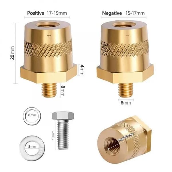 Par M8 messing batteriadaptere, batteripolkontakter, batteripoladapter