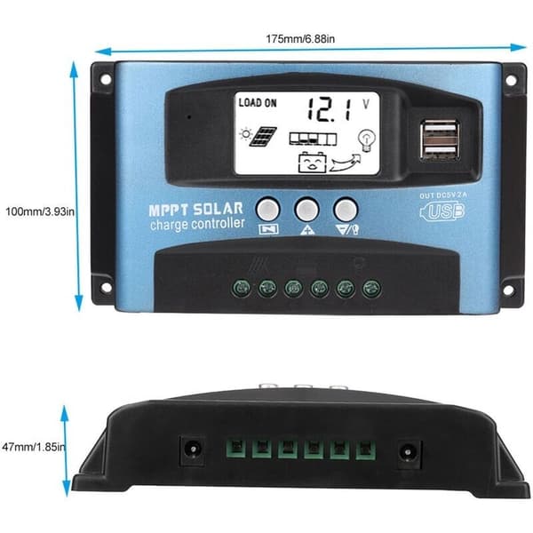 100A MPPT Solar ladekontroller. Intelligent batteriregulator for 12V/24V USB solcellepaneler med LCD-skjerm