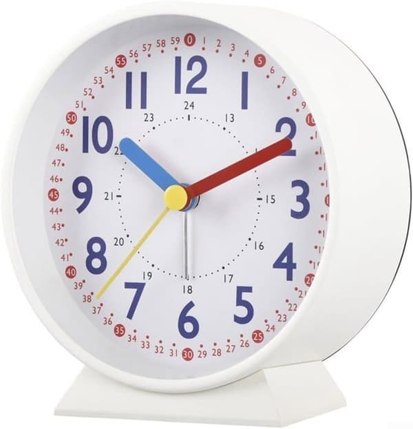 (White) Silent Alarm Clock without Ticking, Phosphorescent Analog for Desk