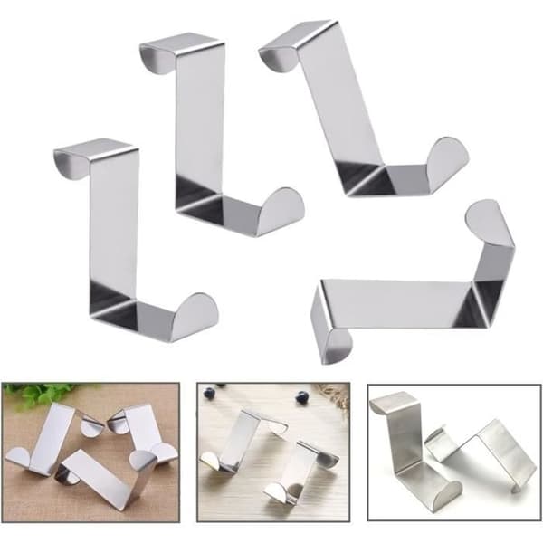 (Silver) Stainless Steel Door Hooks - Clothes Hooks - 10-pack - Silver