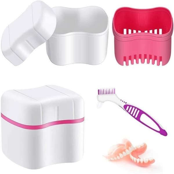 Dentistry Appliance Box, Denture Bath Case with Denture Cleaning Brush, Denture Toothbrush, Denture