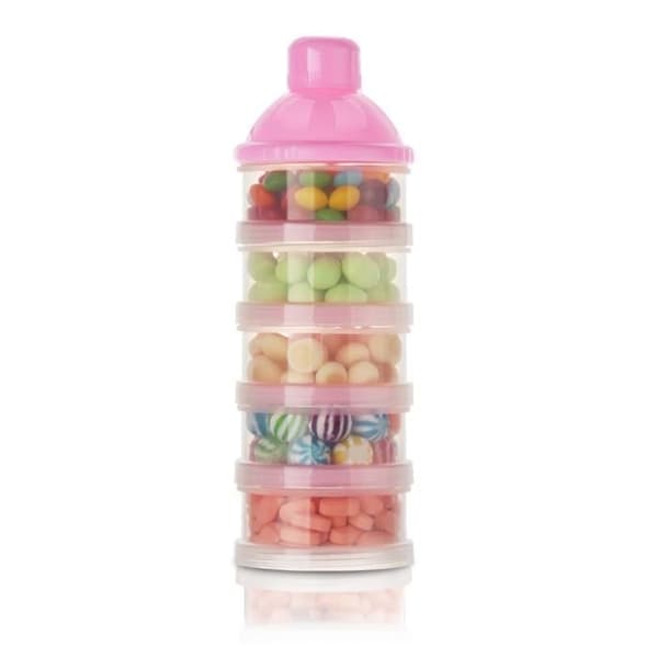 (Rosa) SURENHAP Melkedispenser - Bærbar og Stablebar - 5 Rom - BPA-fri - Rosa