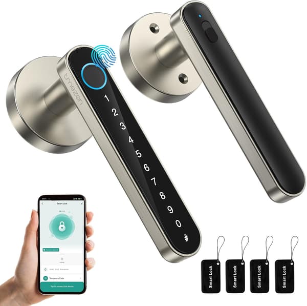 2025 Seneste Model Smart Dørlås Fingeraftryk, Nøglefri Dørlås med Håndtag, APP/IC-kort/Koder/Nøgler/Fingeraftryk Biometrisk Elektro