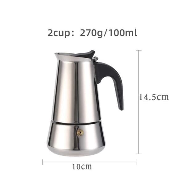 Italiensk kaffebrygger - 2 kopper - 100ml - Mokakande Rustfrit stål Mokabrygger, Espressomaskine, Sølv