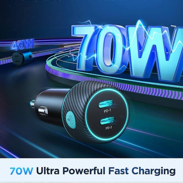 70W Dobbel PD Billader med Lysknapp