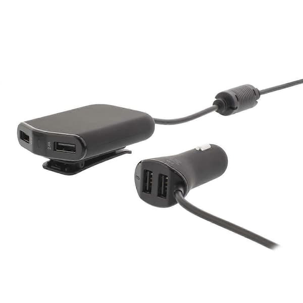 Biloplader med 4 USB-porte 9,6 A med 1,8 m kabel, sort