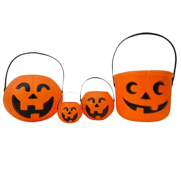 3-delt Halloween Gresskar Bærbar Bøtte, Stor Gresskar Godteribøtte for Barn, Liten Plast Gresskar Lysende Bøtte