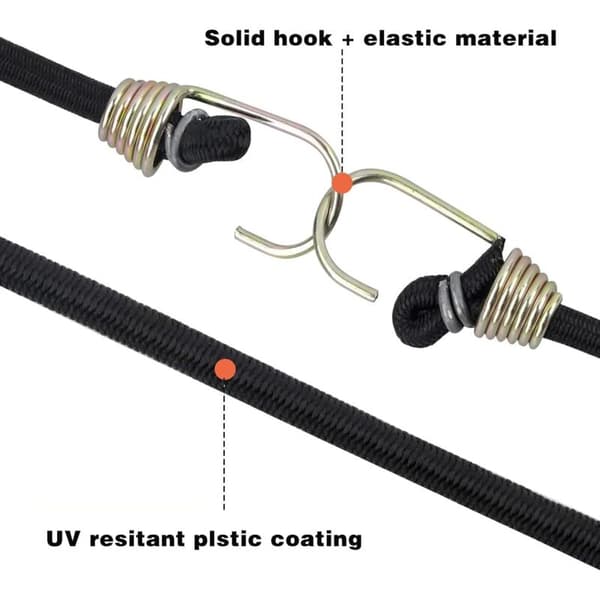12 x elastiske bungee-stropper med kroge. Mini bagagespænder. Elastisk reb til transport. Camping og udendørs aktiviteter. 5 mm x 30 cm