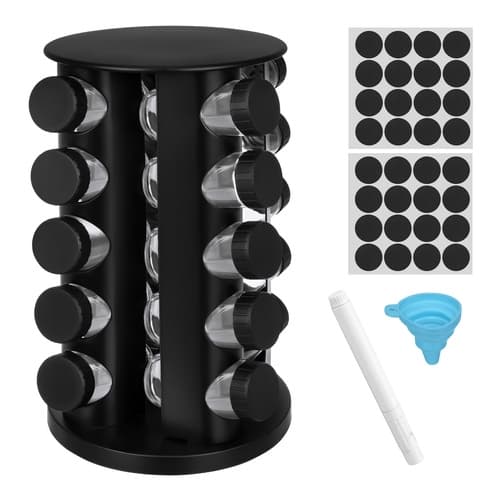 Rotating Spice Rack with Labels - 20 Jars