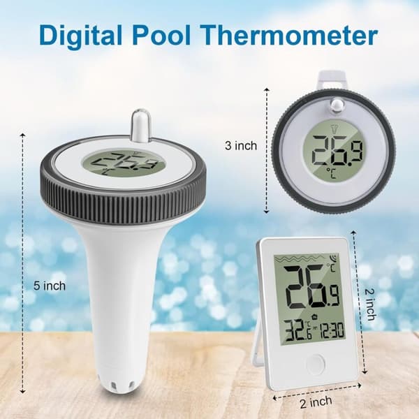 Trådløst pooltermometer. Trådløst flydende digitalt pooltermometer. IP67 vandtæt. Indendørs/udendørs termometer